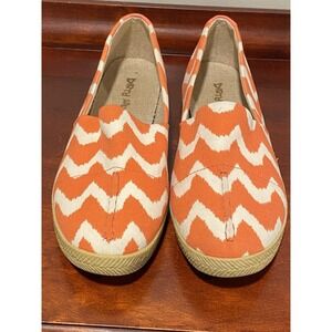 Dirty Laundry Women's Boat Shoe 8.5 Orange White Chevron Slip On Canvas Loafer